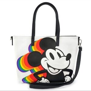 Loungefly Disney Mickey Mouse Rainbow Satchel Tote Bag New